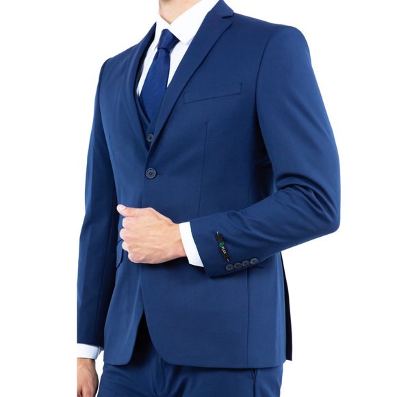4-Way Stretch Mens Suit Set, 3-Piece Blue - Picture 6 of 7